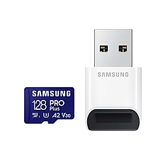 Samsung 128GB micro SD Card PRO Plus with USB Reader, UHS-I, Read 180MB/s - Write 130MB/s