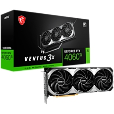 MSI Video Card NVidia GeForce RTX 4060 TI VENTUS 3X 16G OC, 16GB GDDR6X, 128-bit, 2625 MHz Boost, 4352 CUDA Cores, PCIe 4.0, 3x DP 1.4a, HDMI 2.1a, RAY TRACING, Triple Fan, 550W Recommended PSU, 3Y MSI Video Card NVidia GeForce RTX 4060 TI VENTUS 3X 16G OC, 16GB GDDR6X, 128-bit, 2625 MHz Boost, 4352 CUDA Cores, PCIe 4.0, 3x DP 1.4a, HDMI 2.1a, RAY TRACING, Triple Fan, 550W Recommended PSU, 3Y