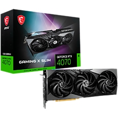 MSI Video Card Nvidia GeForce RTX 4070 GAMING X SLIM 12G, 12GB GDDR6X, 192bit, Boost: 2610 MHz, 5888 CUDA Cores, PCIe 4.0, 3x DP 1.4a, HDMI 2.1a, RAY TRACING, Triple Fan, 1x 16pin, 650W Recommended PSU, 3Y MSI Video Card Nvidia GeForce RTX 4070 GAMING X SLIM 12G, 12GB GDDR6X, 192bit, Boost: 2610 MHz, 5888 CUDA Cores, PCIe 4.0, 3x DP 1.4a, HDMI 2.1a, RAY TRACING, Triple Fan, 1x 16pin, 650W Recommended PSU, 3Y