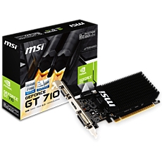 MSI NVIDIA GeForce GT 710, 2048MB DDR3, 64-bit, 12.8 GB/s, 1600 Mbps Effective Memory Speed, 954 MHz Clock, PCI Express 2.0, HDMI 1.4, Dual-link DVI-D, D-Sub, 300W Recommended PSU MSI NVIDIA GeForce GT 710, 2048MB DDR3, 64-bit, 12.8 GB/s, 1600 Mbps Effective Memory Speed, 954 MHz Clock, PCI Express 2.0, HDMI 1.4, Dual-link DVI-D, D-Sub, 300W Recommended PSU
