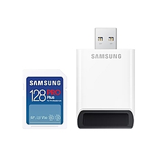 Samsung 128GB SD Card PRO Plus with USB Reader, Class10, Read 180MB/s - Write 130MB/s