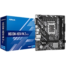 ASROCK Main Board Desktop H610M-HDV/M.2 (S1700, 2x DDR4, 1x PCIe 4.0 x16, 1x PCIe 3.0 x1, 4x SATA3 6.0Gb/s, 1x m.2 PCIe, 4x USB 3.2, 6x USB 2.0, 1x Com port header, 1x VGA, 1x HDMI, 1x DP 1.4, 1x GLAN, mATX) Retail ASROCK Main Board Desktop H610M-HDV/M.2 (S1700, 2x DDR4, 1x PCIe 4.0 x16, 1x PCIe 3.0 x1, 4x SATA3 6.0Gb/s, 1x m.2 PCIe, 4x USB 3.2, 6x USB 2.0, 1x Com port header, 1x VGA, 1x HDMI, 1x DP 1.4, 1x GLAN, mATX) Retail
