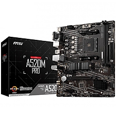MSI Main Board Desktop A520M PRO (AM4, 2xDDR4, 1xPCI-E X16, 2xPCI-E X1, 4xSATA3, 1xM.2, RAID, 6xUSB3.2 Gen1, 6xUSB2.0, DP, VGA, HDMI, Audio, GLAN) mATX Retail MSI Main Board Desktop A520M PRO (AM4, 2xDDR4, 1xPCI-E X16, 2xPCI-E X1, 4xSATA3, 1xM.2, RAID, 6xUSB3.2 Gen1, 6xUSB2.0, DP, VGA, HDMI, Audio, GLAN) mATX Retail