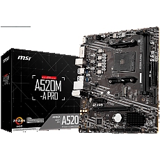 MSI Main Board Desktop A520M (AM4, 2xDDR4, 1xPCI-Ex16, 1xPCI-Ex1, M.2, 4xSATA3, 6xUSB3.2 Gen1, 6xUSB2.0, HD Audio, DVI-D, HDMI, GLAN) mATX Retail