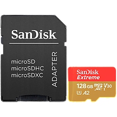 SANDISK Extreme 128GB microSDXC + SD Adapter + 1 year RescuePRO Deluxe up to 190MB/s & 90MB/s Read/Write speeds A2 C10 V30 UHS-I U3