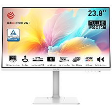 MSI MODERN MD2412PW Professional Business Monitor, 23.8" 100Hz, FHD (1920x1080) 16:9, IPS Anti-glare, 1ms/4ms, 250nits, 1000:1, 178/178, Adaptive-Sync, HDR Ready, Adjustable Stand, Speakers, 1x HDMI, 1x Type-C, White, 3Y Warranty