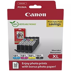 Canon CLI-581 XL C/M/Y/BK PVP + Canon Plus Glossy II PP-201, 10x15 cm, 100 sheets
