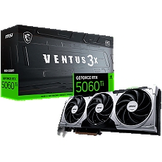 MSI Video Card NVIDIA GeForce RTX 5060 Ti 8G VENTUS 3X OC, 8GB GDDR7, 128-bit, 2617 MHz Boost, 4608 CUDA Cores, PCIe 5.0 (x8), 3x DP 2.1b, HDMI 2.1b, RAY TRACING, Triple Fan, 180W TDP, 8-pin PCIe Power, G-SYNC, 2-Slot, 3Y