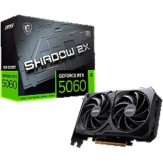 MSI Video Card NVIDIA GeForce RTX 5060 8G SHADOW 2X OC, 8GB GDDR7, 128-bit, 2535 MHz Boost, 3840 CUDA Cores, PCIe 5.0 (x8), 3x DP 2.1b, HDMI 2.1b, RAY TRACING, Dual Fan, 145W TDP, 8-pin PCIe Power, G-SYNC, 2-Slot, 3Y