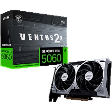 MSI Video Card NVIDIA GeForce RTX 5060 8G VENTUS 2X OC, 8GB GDDR7, 128-bit, 2535 MHz Boost, 3840 CUDA Cores, PCIe 5.0 (x8), 3x DP 2.1b, HDMI 2.1b, RAY TRACING, Dual Fan, 145W TDP, 8-pin PCIe Power, G-SYNC, 2-Slot, 3Y