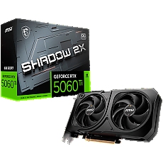 MSI Video Card NVIDIA GeForce RTX 5060 Ti 8G SHADOW 2X OC PLUS, 8GB GDDR7, 128-bit, 2617 MHz Boost, 4608 CUDA Cores, PCIe 5.0 (x8), 3x DP 2.1b, HDMI 2.1b, RAY TRACING, Dual Fan, 180W TDP, 8-pin PCIe Power, G-SYNC, 2-Slot, 3Y