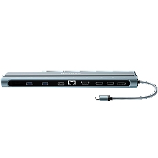 CANYON DS-90, 14 in 1 hub, with Type C female *2,Type C male *1:max 10Gbps,USBA*3:max 10Gbps,DP*1，VGA*1,SD card slot*1,TF card slot*1,Audio 3.5 audio*1,HDMI*2,RJ45*1,cable length 0.20m,Aluminum alloy housing,76*22.5*301mm,Dark grey